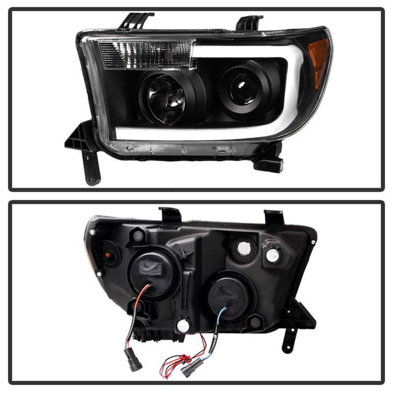 xTune Toyota Tundra 07-13 LED Light Bar Projector Headlights Black PRO-JH-TTU07-LED-BK